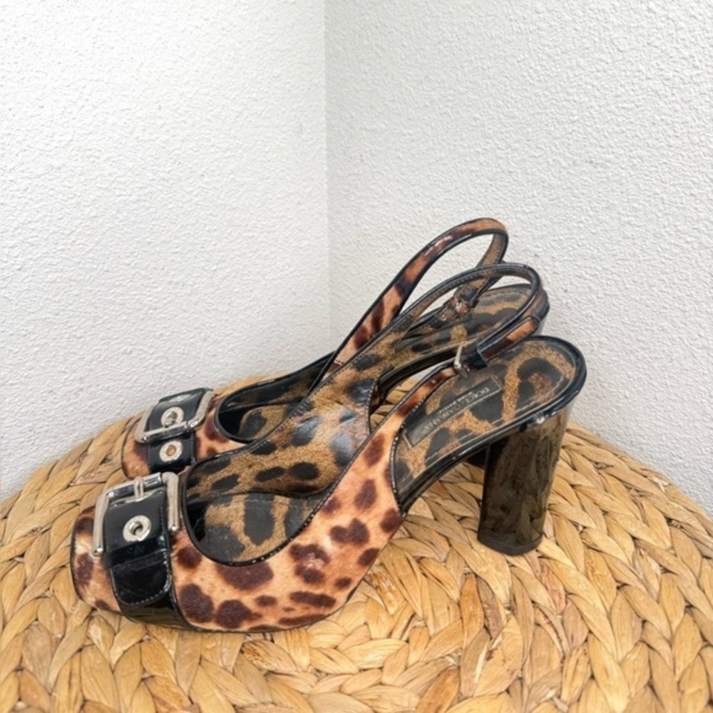 Dolce & Gabbana Heels Leopard Pony Hair Slingback Peep Toe Heeled Pumps Shoes